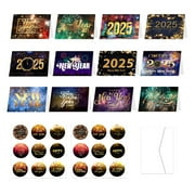 PUREOY 12Pcs 2025 New Year Cards Happy New Year Greeting Cards with Envelopes And Stickers Gold Foiled Holiday Cards